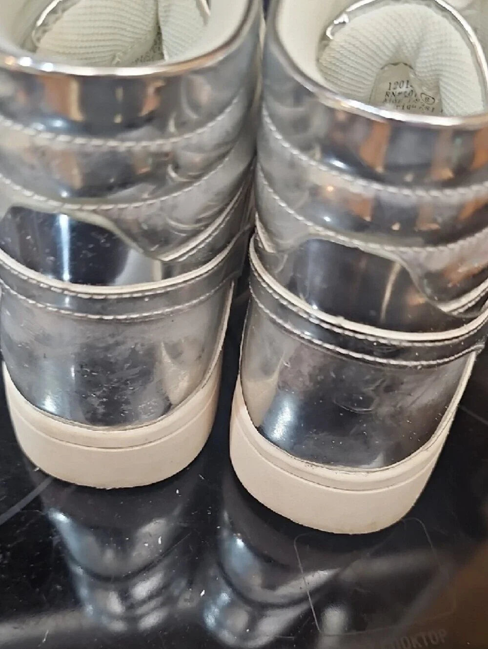 Justice Girls Metallic Silver High-Top Sneakers Size 6